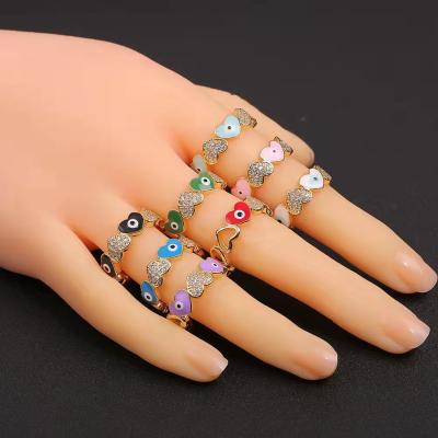 China New Gold Amazon Cute Hot Sales Love Drip Cubic Zirconia Opening Demon Evil Eye Adjustable Ring for sale
