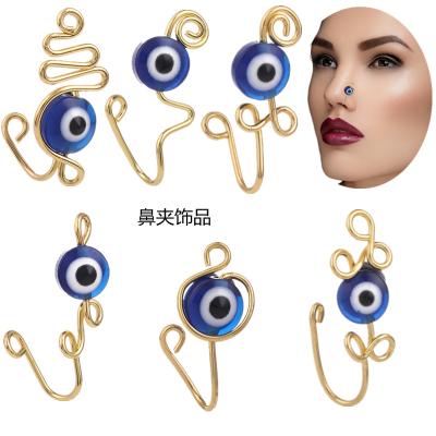 China Cute Topbill Face Acrylic Nose Ring Cuffs Evil Eye Gold Clip On Nose Rings Faux Gold Plated Evi Eye Nose Clip for sale