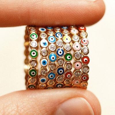 China Evil Eye Ring Lead Free Nickel Free Ring Jewelry Evil Eye Stones Crystal Gold Filled Jewelry Anillos Diamond 18 Gold Plated Enamel Ring for sale