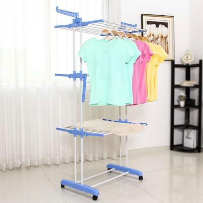 China Balcony 3 Tier Folding Clothes Hanger Rack Stainless Steel Multifunctional for sale