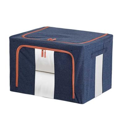 China Odorless Clothes Lidded Cotton Linen Storage Box With Dual Zippers Capacity 66L for sale