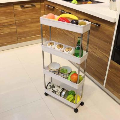 China Washable 4 Tier Storage Rolling Cart , Flexible Detachable Narrow Storage Trolley for sale