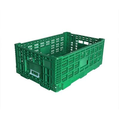 China Portable Collapsible Fruit Plastic Crates With Hole Handles for sale