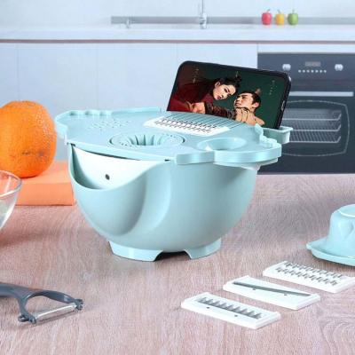 China Portable Blue 4 Dicing Blades Vegetable Cutter With Drain Basket for sale