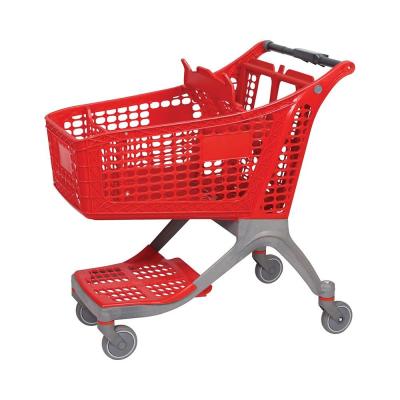 China 220L Plastic Supermarket Shopping Trolley Cart With 5inches TPR Wheels for sale