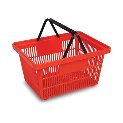 China CE 25L Shopping Plastic Supermarket Basket Red Blue Plastic Grocery Basket for sale