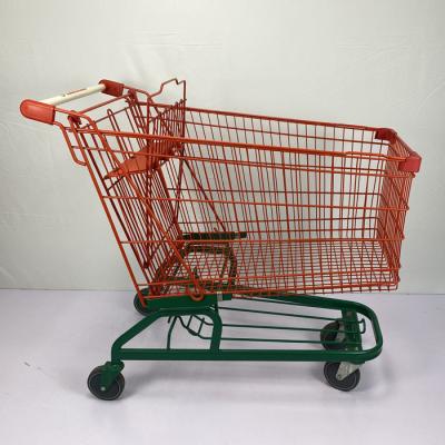 China 210L German Type Warehouse Shopping Trolley Cart Red And Green With 5 Inch PU Wheels for sale