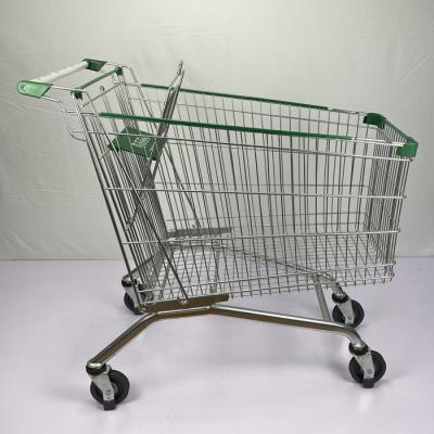 China Customized 275L Warehouse Supermarket Shopping Trolley With Green Plastic Parts And Elevator Wheels for sale