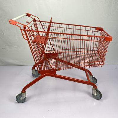 China Large Capacity 180L Steel Shopping Cart European Style Red Custom Shopping Trolley Cart for sale