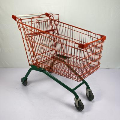 China 210L Customized Metal Supermarket Shopping Trolley European Type Red And Green Color for sale