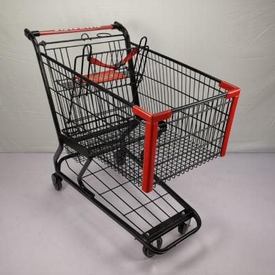 China Electrophoretic Steel Metal Shopping Trolley Customized Black Powder Coating Wire Shopping Trolley for sale