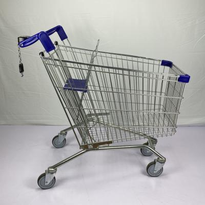 China Estilo europeo de encargo de la carretilla del supermercado plástico azul de las piezas que hace compras con 4 ruedas y la cerradura de la PU en venta