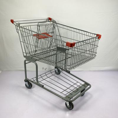 China 175L Big Basket Metal Wire Shopping Trolley With Bottom Frame TPR TPU Wheels for sale
