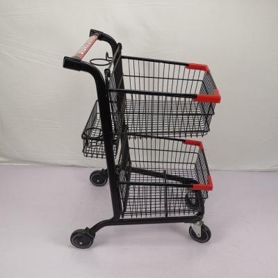 China Three Basket 80L Shopping Basket Trolley Carbon Steel Q195 Metal Shopping Cart for sale