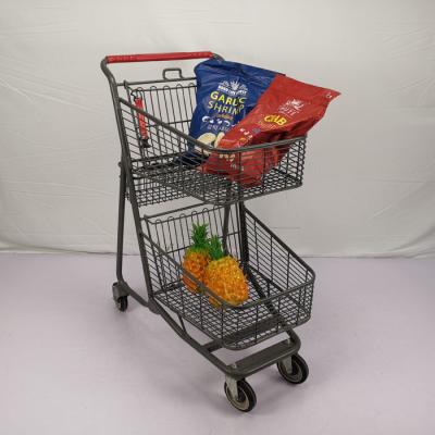 China CE Customizable Gray Shopping Basket Trolley Chain Supermarket Grocery Cart With 4'' PU Wheels for sale