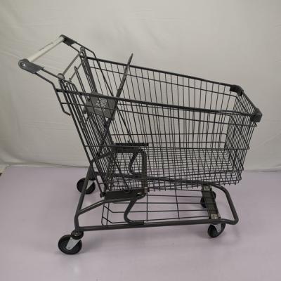 China 150L Grey Metal Shopping Trolley Zinc Powder Coating Steel Shopping Cart for sale