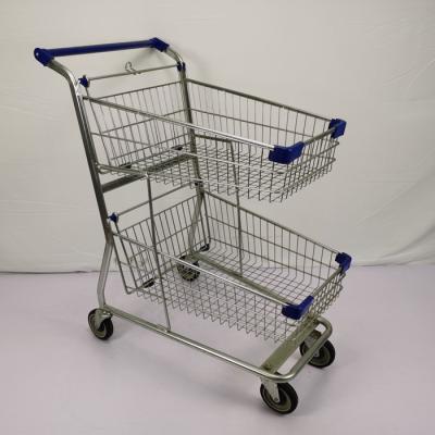 China Double Layer Shopping Basket Trolley Zinc Powder Coated Supermarket Shopping Cart for sale