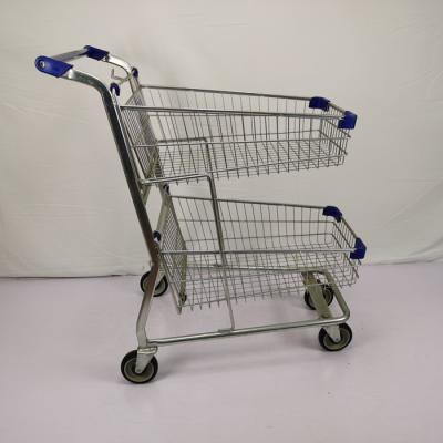 China Public Service Shopping Basket Trolley Q195 Steel Double Basket Cart for sale
