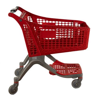 China Red All Plastic Shopping Trolley Lightweight Supermarket Grocery Store Shopping Cart 220L for sale