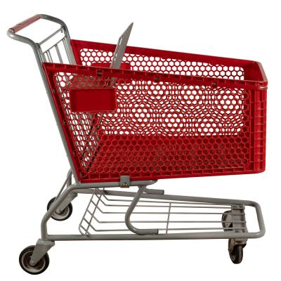China Double Layer Plastic Shopping Carts 110kgs Loading Capacity Plastic Grocery Cart for sale