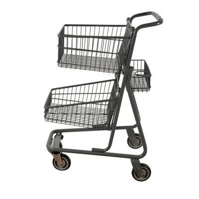 China 80L Supermarket Shopping Cart Double Basket Large Metal Trolley for sale
