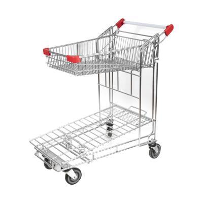 China Zinc Double Layer Heavy Duty Warehouse Trolley Supermarket Tally Trolley for sale