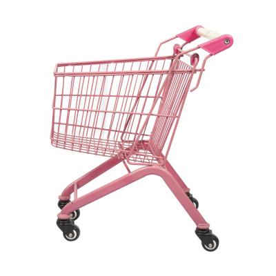 China Pink 20L Supermarket Mini Kids Shopping Carts Toy Metal Childrens Shopping Trolley for sale