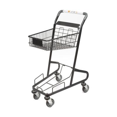 China Double Layer Shopping Basket Trolley 45L Basket Supermarket Metal Grocery Cart for sale