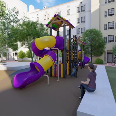 China LLDPE Plastic Galvanized steel pipe Kids Playground Slide For Physical Fitness for sale