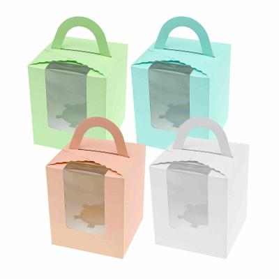 China Single Cupcake Muffin Cardboard Dessert Boxes With Clear Window Gift Box for sale