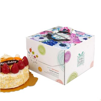 中国 ボール紙のカップケーキはハンドルのCurragatedの文書が付いているバースデー・ケーキ箱を囲みます 販売のため