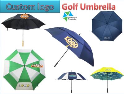 China Customized Logo Windproof Fiberglass Golf Umbrella Double Canopy for sale