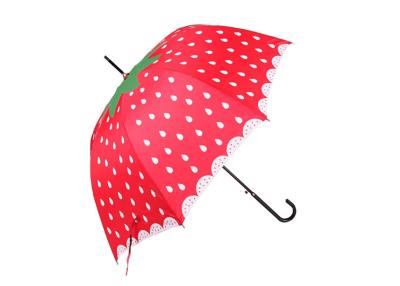 China 23 Inch Lovely Solid Stick Umbrella Strawberry Printing Portable For Children for sale