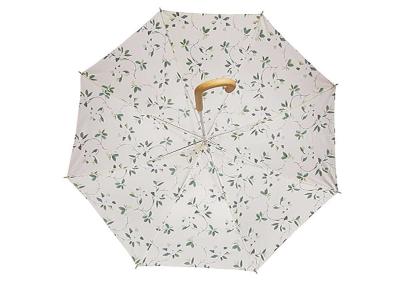 China Small Printed Straight Bone Wooden Stick Umbrella , Ladies Automatic Umbrella for sale