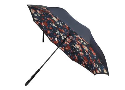 China Nuevo manual reverso a prueba de viento invertido abierto, 0.45g peso, manija del diseño floral del paraguas de C en venta