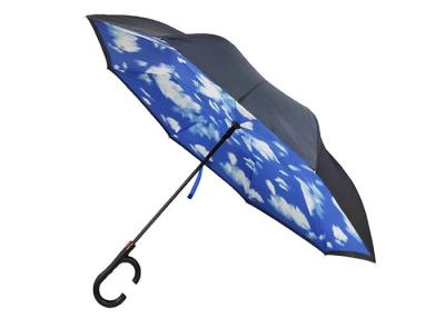 China 8 Panel Pongee 190T Windproof Inverted Umbrella For Car Handle Fiberglass Ribs Frame for sale