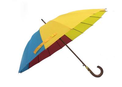 China 26 Inch 16 Ribs Wooden Handle Umbrella Auto Open Manual Close Assorted Colors for sale