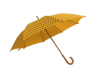 China Yellow Women'S Wooden Rain Umbrella Wooden Handle Shaft Polyester Fabric for sale