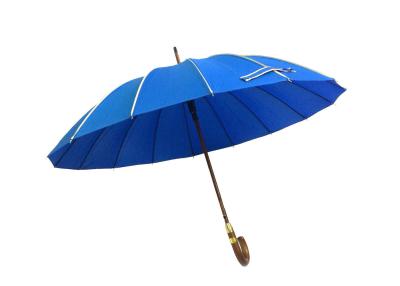 China Wind Resistant J Shape Blue Golf Umbrella , Raines Umbrella Wooden Handle for sale