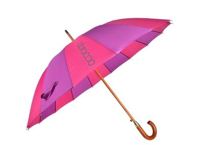 China Automatic Custom Promotional Umbrellas 16 Ribs 25 Inches Wooden Shaft for sale