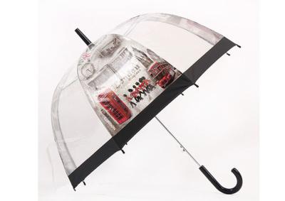 China Visible Automatic Transparent Rain Umbrella Straight Bending Handle Dome Shape for sale