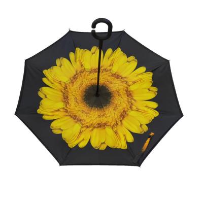 China 23 Inch Double Layer Reverse Inverted Umbrella Manual Open With C Handle for sale