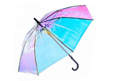 China Paraguas transparente de la lluvia del holograma iridiscente colorido para el día ventoso de la lluvia en venta