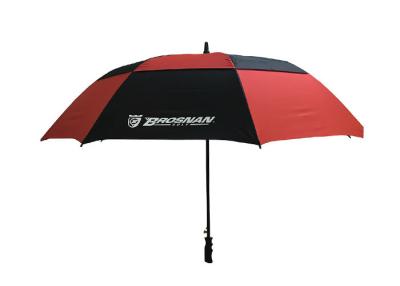China Black Red Double Canopy Windproof Golf Umbrellas Wind Resistant Grip Plastic Handle for sale