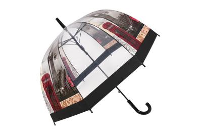 China Printing POE Clear Dome Shaped Umbrella Compact Bubble Umbrella With Black Trim for sale
