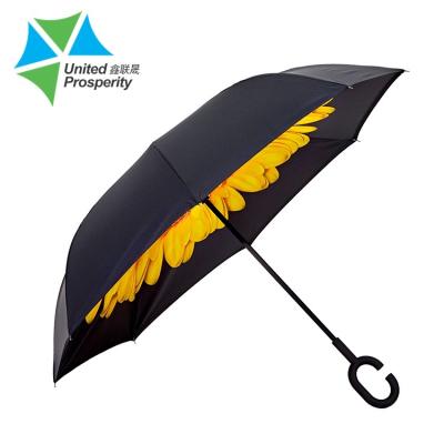 China BV Metal Ribs Sunflower C Handle Inverted Umbrella for sale