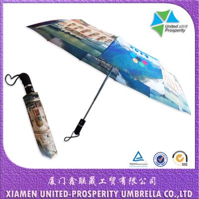 China Waterproof Metal Ribs 8mm Shaft 3 Fold Automatic Umbrella for sale