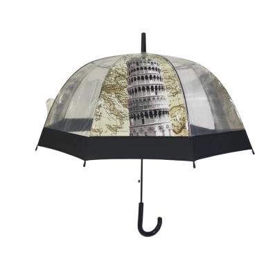 China Dome Shape Clear POE Umbrella With Scenery Printing for sale