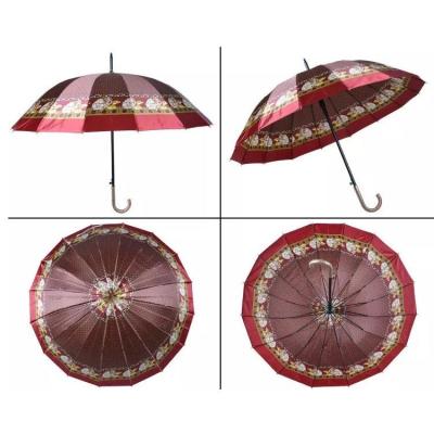 China Satin Fabric 16K Straight Umbrella With J Handle for sale