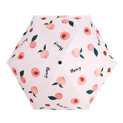 China Fruit Printings UV Anti 5 Folding Pocket Umbrella Ultra Light Mini Capsule for sale
